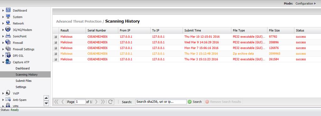 Scanning History To view the Scanning History: 1 Go to the Capture ATP > Scanning History page. A list of all the files that have been scanned and analyzed is displayed.
