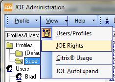 From the Applications List, under System Administration Consoles, double click on the Option for JOE Admin. 2. Highlight a Profile or User. 3.