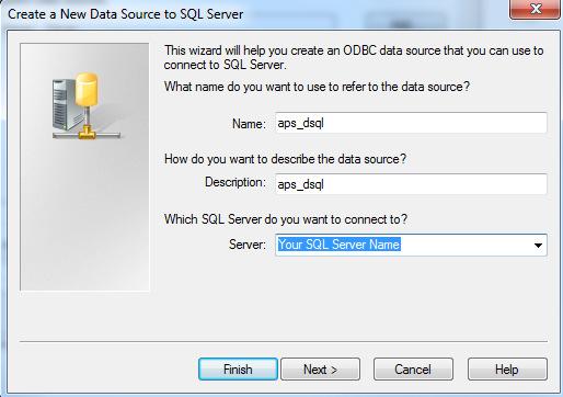 4. Type the fields as shown, but replace Your Server Name with the name of your SQL Server instance. 5.
