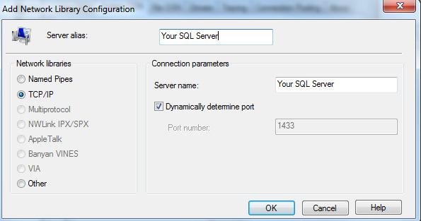 This setting can be changed to Named Pipes. (Please discuss with your IT Engineer). 13. Change the Server Name to that of your sql server 14. Click OK 15.