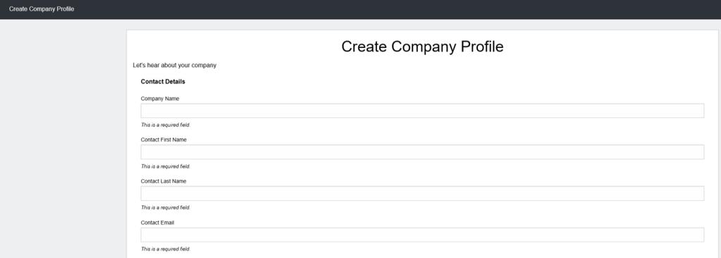 Example Company Profile screen: Example
