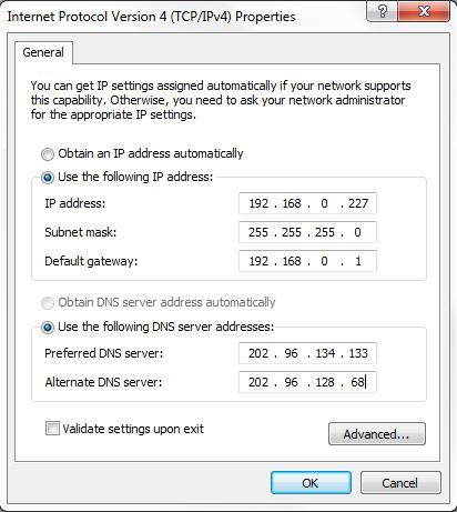 Once the window comes up enter in the IP address, subnet mask, default gateway, preferred DNS server and