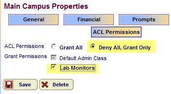ACL Permissions: select the Deny All, Grant Only radio button Grant Permissions: check Lab