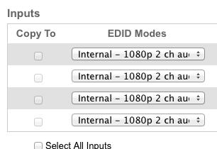 Chapter Advanced Operation Web Interface Copy To Place a check mark in the desired check box to select or deselect the desired input(s). EDID Modes Select the EDID mode from the drop-down list.