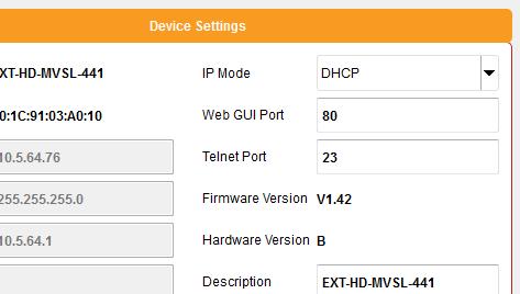 Under the Device Settings section, select either Static or DHCP from the IP Mode drop-down list.