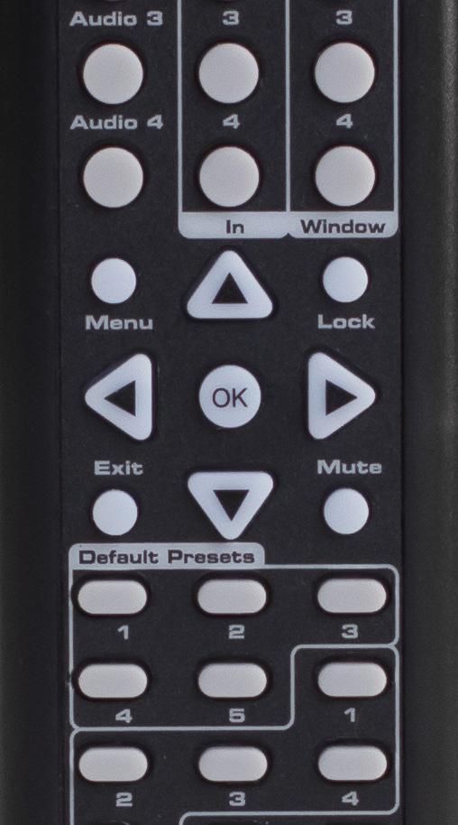 Chapter Operating the 4x1 Multiview Seamless Switcher for HDMI Menu System Using the IR Remote Control The IR remote control has buttons which represent the controls on the front panel.