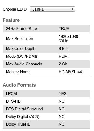 Operating the 4x1 Multiview Seamless Switcher for HDMI Web Interface Main Display Info Choose EDID Select the EDID from the drop-down list.