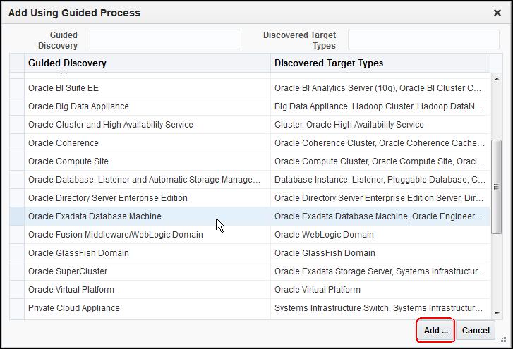 Discovering Virtualized Exadata Database Machine Figure 6 8 Add Using Guided Process: Add Oracle Exadata Database Machine 8.