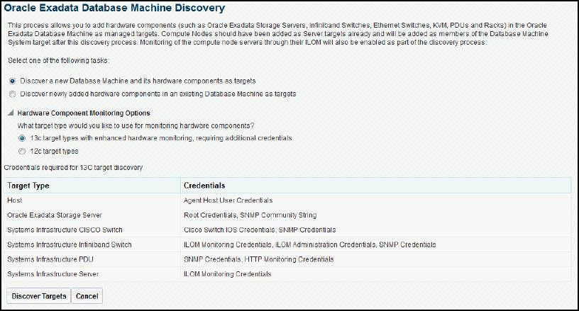 Discovering an Exadata Database Machine ager Systems Infrastructure (EMSI) plug-in monitors of all other hardware targets with the Exadata rack.