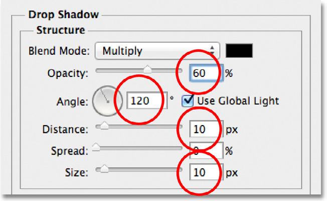 This opens Photoshop s Layer Style dialog box set to the Drop Shadow options in the middle column.