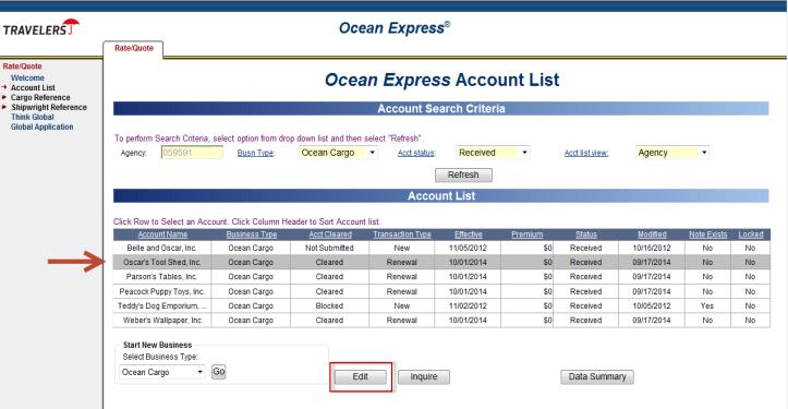 3. Ocean Express Account List 5. Qualify Account Page Account List displays.