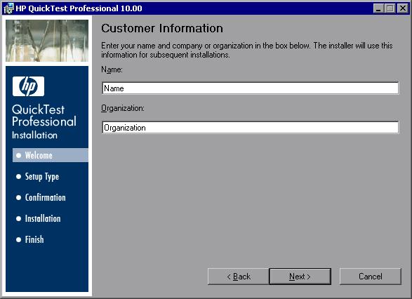 Chapter 2 Setting Up QuickTest Professional 7 In the Customer Information
