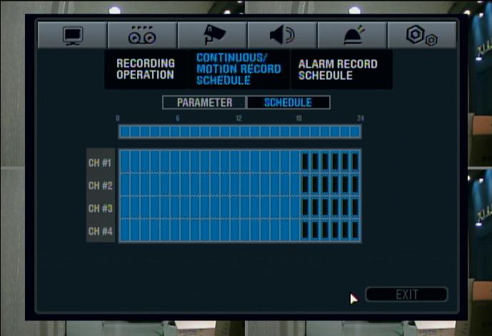 RECORD MENU SCHEDULE continued The selected area now displays the symbol for motion recording (half light blue block).