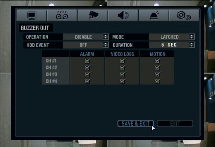 SYSTEM SETUP EVENT / SENSOR : BUZZER OUT Click the BUZZER OUTPUT menu and click the each value. Then click the value by button to change.