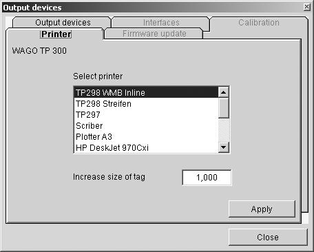 3. Selecting the marking device After selecting the device, you also have to select the appropriate driver. To do so, click on the tab "Printers".