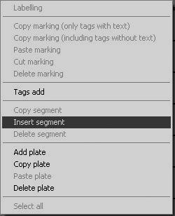 want to insert the segment (the empty space now must have a green border). After clicking the right mouse button you can select menu item "Paste segment".