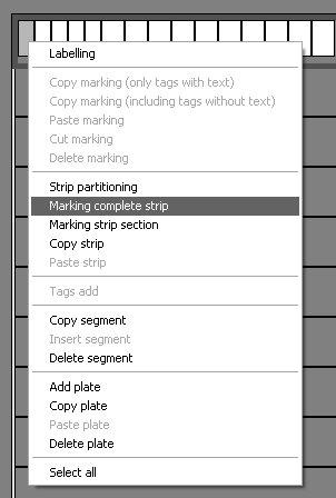 6. Markings 6.3. Marker strips plotter/ TT printer Marking of the marker strips 7.5 mm and 11 mm can be done in two different ways. After creating the individual grid patterns (see point 3.3.2), highlight the first tag and click on the "Marking" button.