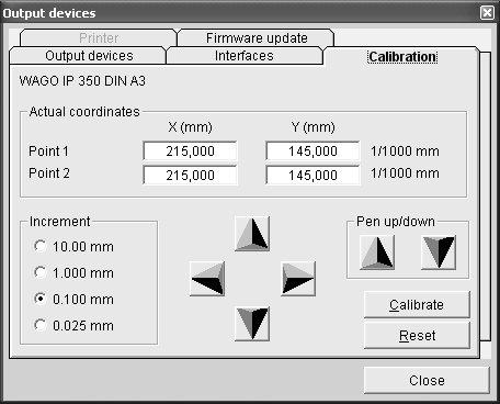 3. Selecting the marking device.3.2.3. Calibration The plotter can be calibrated manually via the "Calibration" tab.
