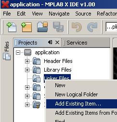 After copying the file rename the file to elf32pic32mx.ld. 10. Add the linker script file into the project workspace Open MPLAB X IDE.