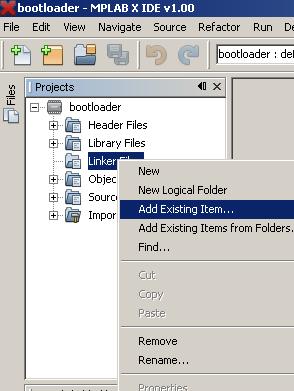 17. Add the linker script file into the project workspace Open MPLAB X IDE. Close any open projects by selecting File -> Close All Projects from the IDE menu.
