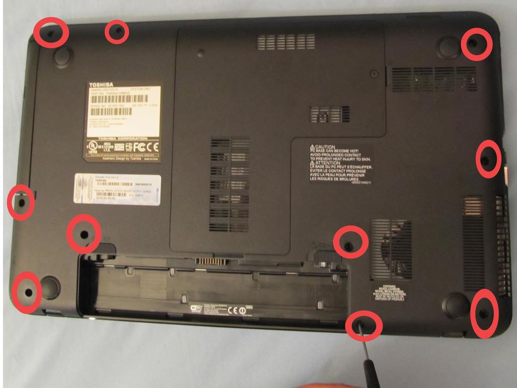 Toshiba Satellite L855-S5210 LCD Screen Replacement Step 3 Next, remove the 10 screws located in the