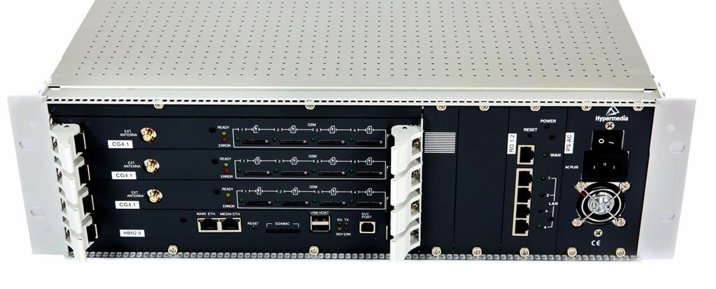 Hypermedia HG-4000/3U 6 Savings and Benefits System Components Hypermedia HG-4000/3U VOIP-GSM gateway connects the Voice over IP network and the GSM mobile network.