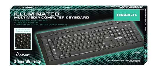 ILLUMINATED MULTIMEDIA Comfortable Typing At Night Low Positioned Keys Multimedia computer keyboard with 16 special