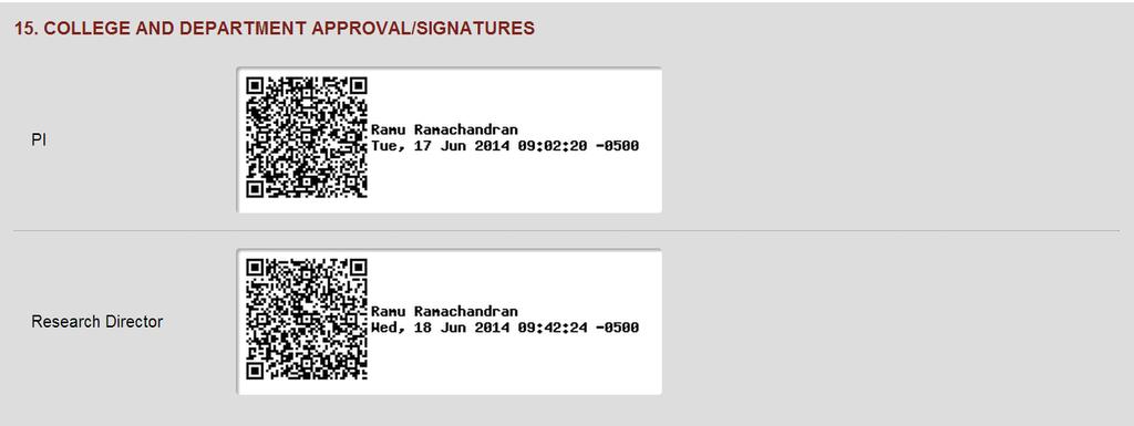 Signing the form generates a QR code.
