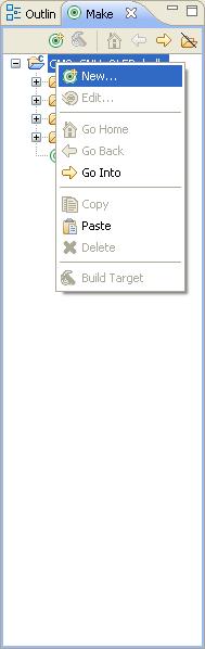 2. Select the project name in the Make view (right side of the C/C++ perspective) then right-click and select New. Note: called Make Targets in SoftConsole v3.3 Figure 20. Project Creation 3.