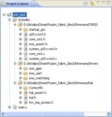 Figure 4. Include Paths 5. When finished, click OK. The include paths will be shown in the SoftConsole Project Explorer (Figure 5). Figure 5. Project Explorer 8.