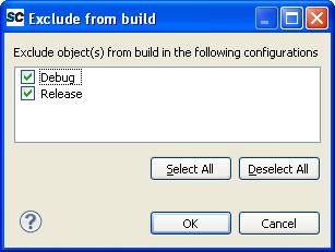 Figure 6. Properties Window 2. You can select the configuration build for which the exclusion needs to be done. Figure 7. Exclude from Build Window 3.