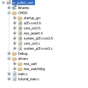 6. The file is displayed in the Project Explorer window by default and is included in the build. Figure 11. Project Window 9. How to rename the SoftConsole project and Debug target?