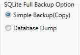Database Dump re-creates a new database and re-inserts existing data. This creates a compact database size making the database smaller. Figure 13 - SQLite Full Database Backup Option 4.2.