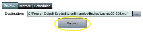 Clicking on the <Backup> button begins the backup process. Figure 14 - The Backup Button 4.