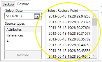 If a selected date has restore points, they will be displayed in the Restore Points window.