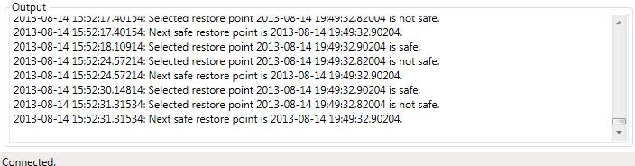 If the selected restore point is not safe, the Output window beneath will inform you of the next safe restore point that can be selected.