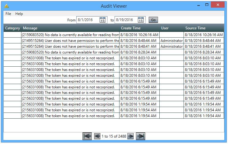 Figure 68 - Audit Viewer Logs The Audit Viewer logs will display