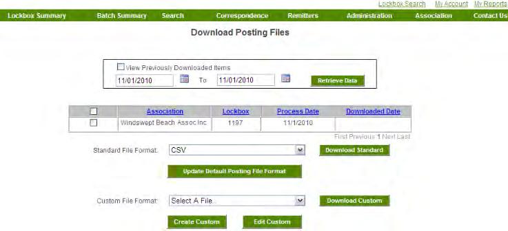 Download Posting Files Using a Standard Provided Format Association Lockbox provides file download compatibility for a number of industry standard accounts receivables software including Tops and