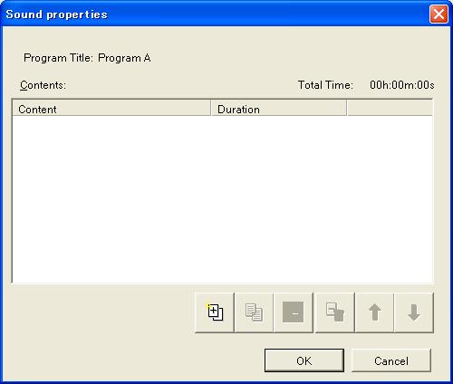 Changes are discarded and the Program Properties window is displayed. 3.4.8 Sound properties You make settings of audio files for a program.