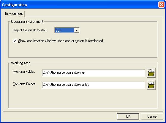 3.10 Environmental settings Click the Configuration button on the Main window to configure an environment for this system. 3.10.1 Configuration (Environment) Make general settings here for this system s environment.
