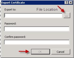 Chose file location, set password, and click OK.