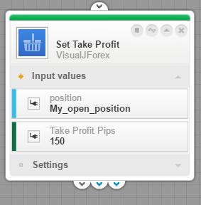 Set Take Profit: To add a Take Profit order linked to a given position which is identified with the variable Position as first input.