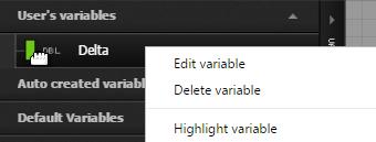 Delete variable: Permanently delete the variable Highlight variable: This is a way to highlight the selected variable flashing in order to locate it in the workspace.