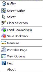 Alternate Locations for Commands Several of the commands available as buttons in the upper tool bar are also available choices