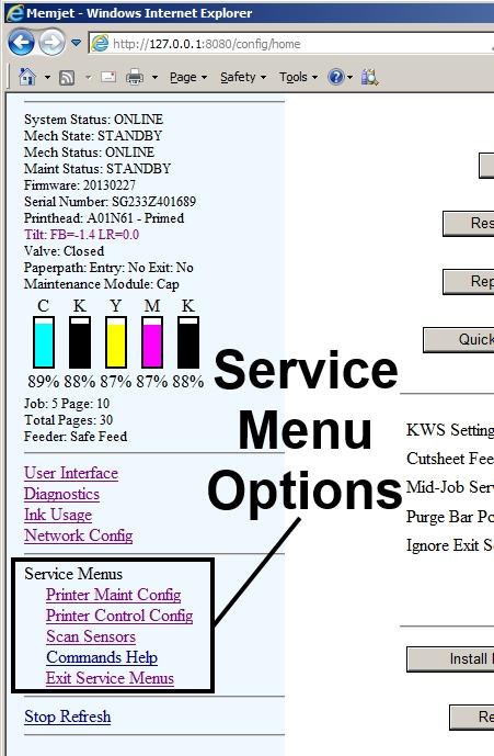 SECTION 3 OPERATING THE PRINTER Service Menus For authorized personnel only. Provides access to more advanced Printer control and maintenance menus.