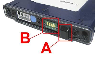 SECTION 4 MAINTENANCE 5. Clean the Ink Level Prism [A] and QA Chip contacts [B] with a clean, dry, lint-free cloth.