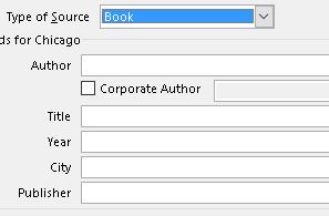 Some documents don t even have an author or any helpful information to use in a Citation. Figure 7 Create Source fields for Book source. There are no keyboard commands to move among the fields.