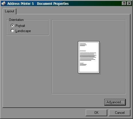 95, 98, NT, or ME. If you are using Windows 2000 or XP, the window at right opens. Clicking Advanced opens the Options window.