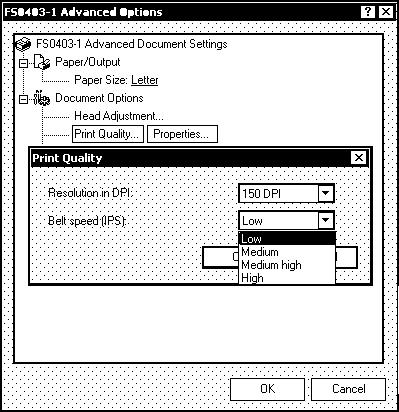 Features Tab Features Tab/Advanced Options, (depending on the operating system), is used to change speed and resolution of the Printer, to
