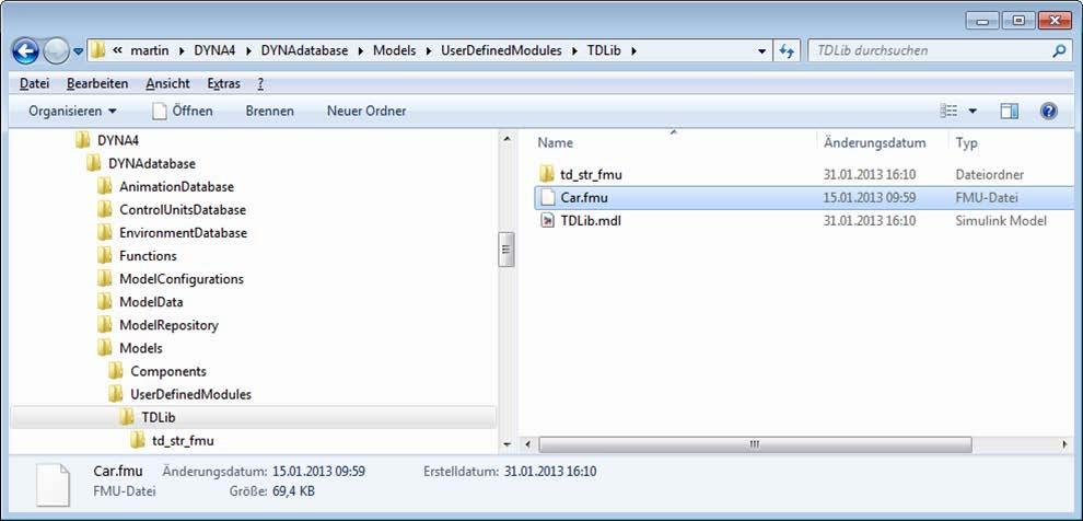 2. Add the.fmu file to the user-defined module library directory (see figure User-defined module library directory). Ensure that there are no other copies of the.fmu file on the MATLAB workspace.